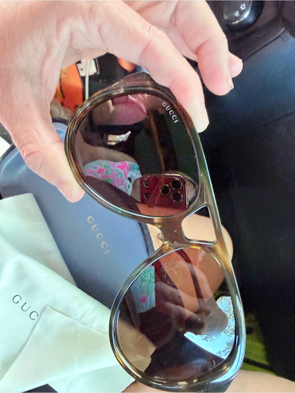 Gucci Men’s Translucent Olive Green Aviator Sunglasses - Picture 7 of 7